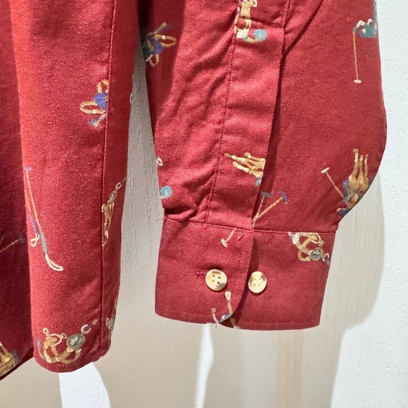 Vtg EXCO Mens Red Polo Horse Golf Pattern Button Down Long Sleeve Shirt Size M - Picture 6 of 12